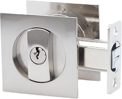 Fioobam Pocket Door Lock with Key, Contemporary Entry Square Sliding Barn Door Lock Latch etc, Recessed 2 Sided, 2 3/8" Backset, Invisible Hardware for 1 3/8” to 2 3/16” Thickness Door (Sliver)